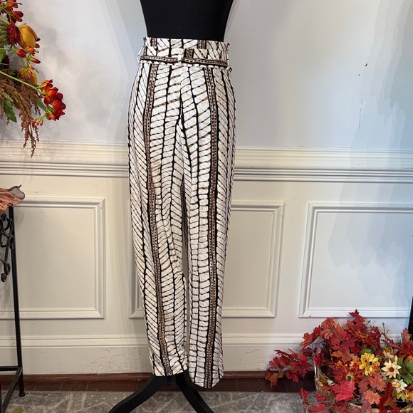 NWOT White House Black Market Black White Brown Paper bag Pocket Pants L - Picture 5 of 8